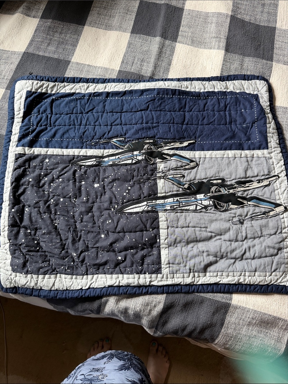 Pottery Barn Kids Navy and Gray Starfighter Quilted pillow sham